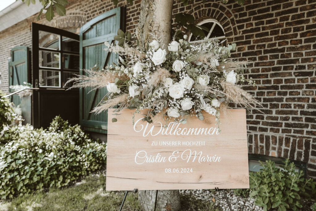 Willkommens Schild einer Hochzeit in Moers